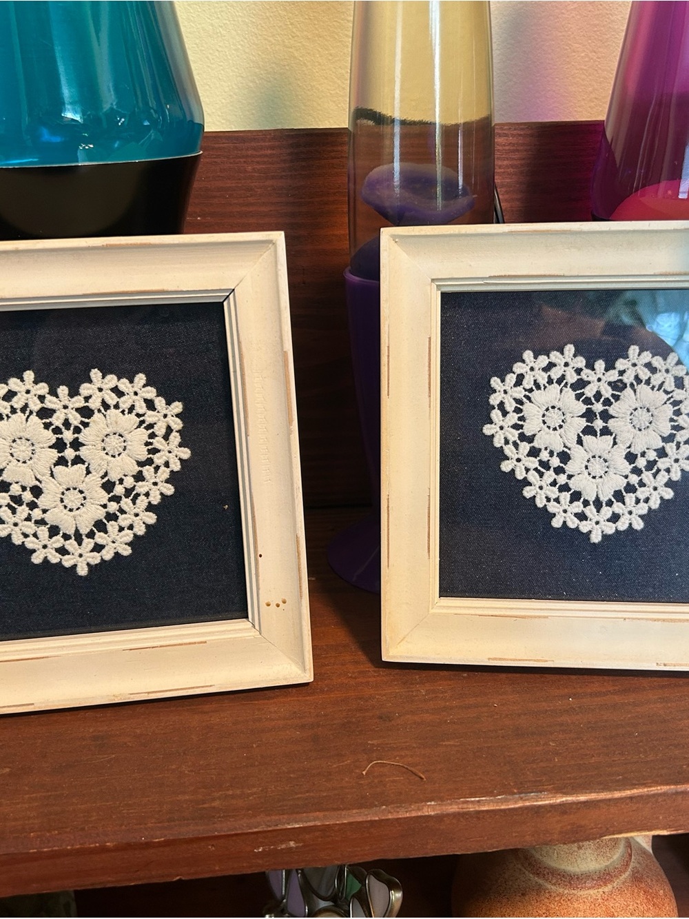 Framed White Lace Heart Wall Art -